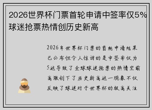 2026世界杯门票首轮申请中签率仅5%球迷抢票热情创历史新高