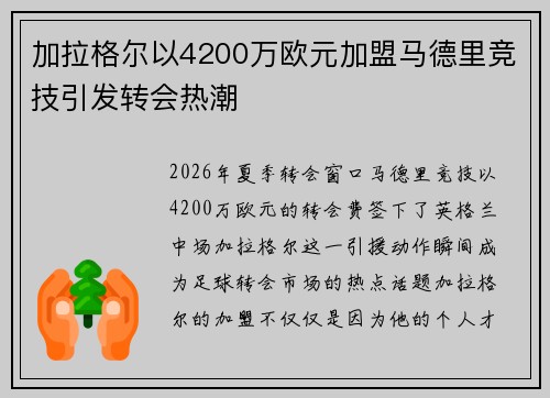 加拉格尔以4200万欧元加盟马德里竞技引发转会热潮